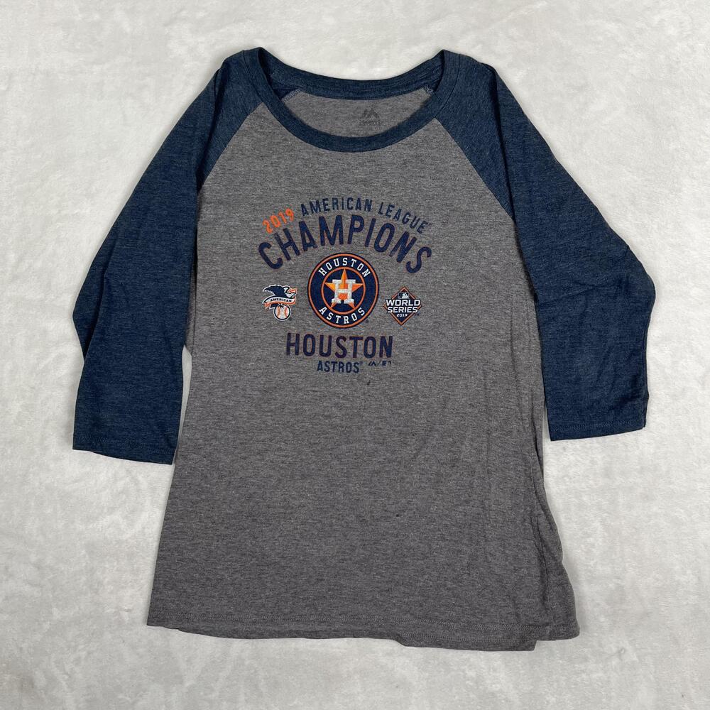 Houston Astros Shirt Women's Medium Gray MLB Baseball Majestic 2019 AL Champs